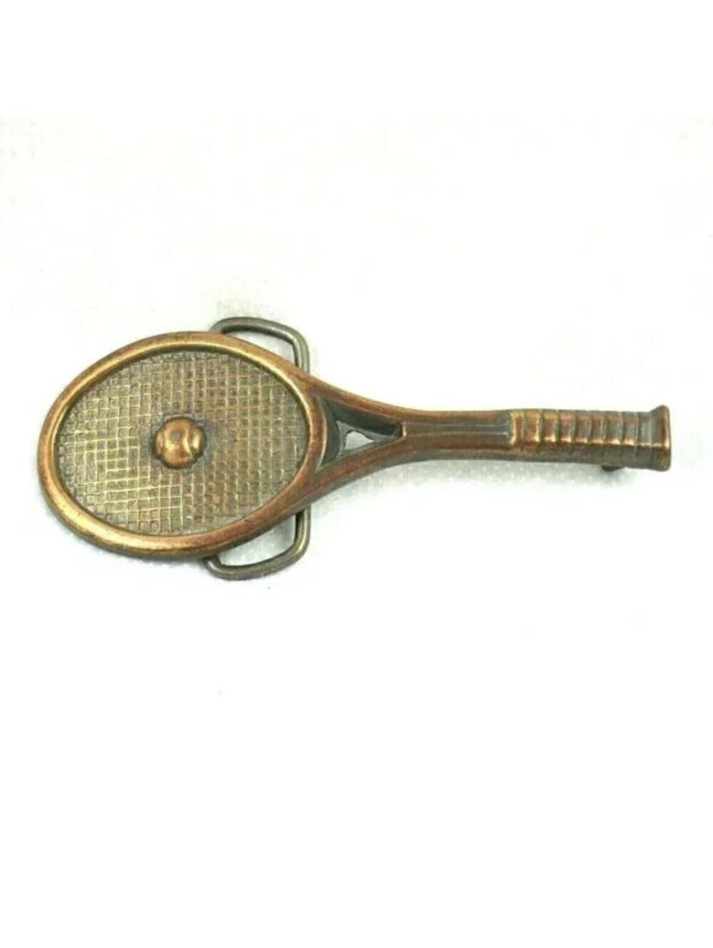 Vintage Belt Buckle Tennis Racquet & Tennis Ball Sport Gold Tone Metal RARE